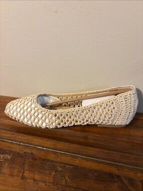 Pointed Crochet Ballet Flat in Cream on 34th size 9.5